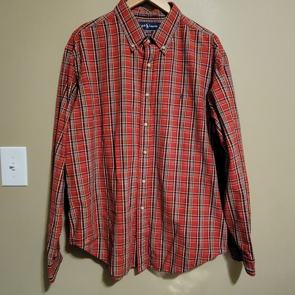 Ralph Lauren Classic Fit Men's Red Plaid Long Sleeve Button Down Size XXL.  Pre-